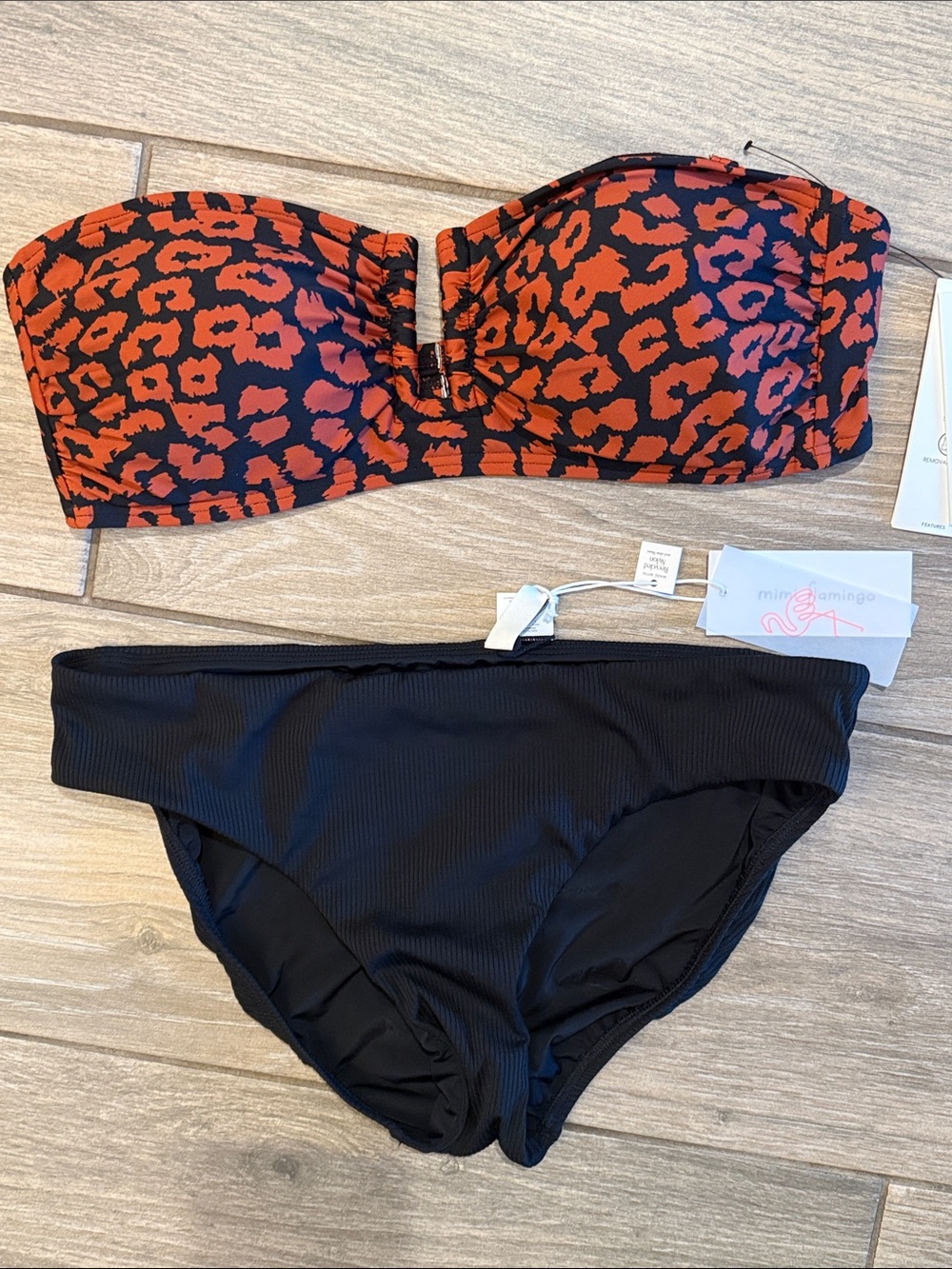 DKNY/Mimi Flamingo Bandeau Bikini Set Sz M/6 NWT
